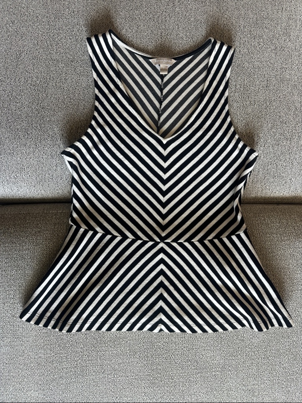 Banana Republic Black and White Striped V-Neck Peplum Tank
